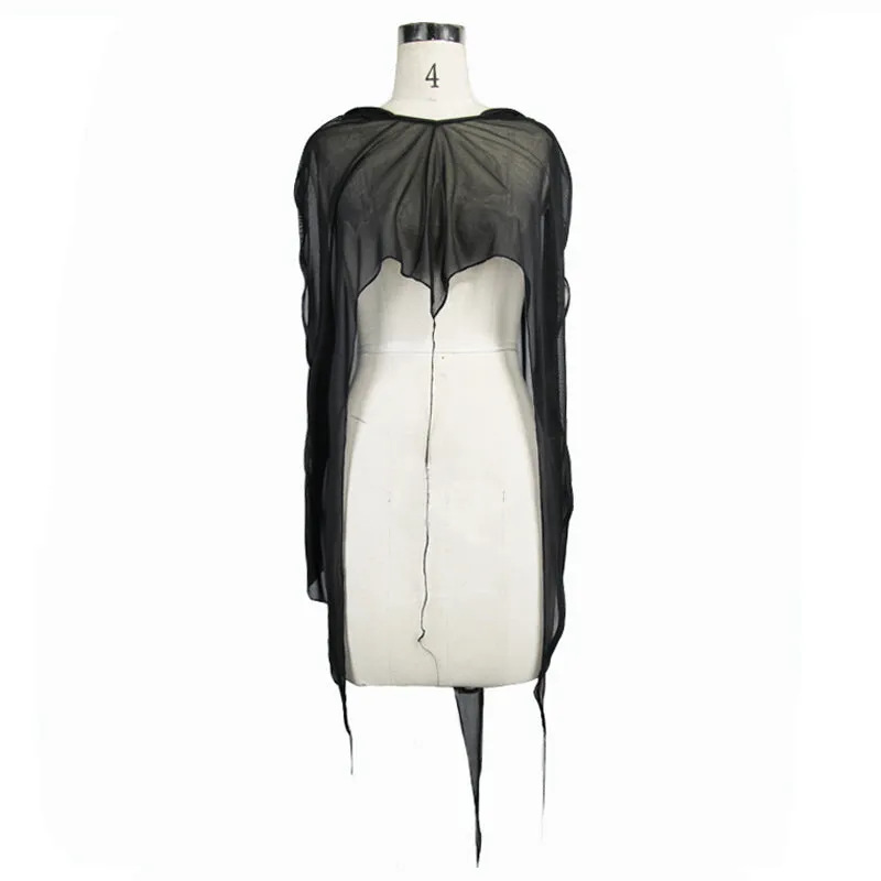 CA008 black women punk hooded mesh bat shawl