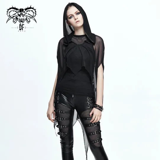 CA008 black women punk hooded mesh bat shawl