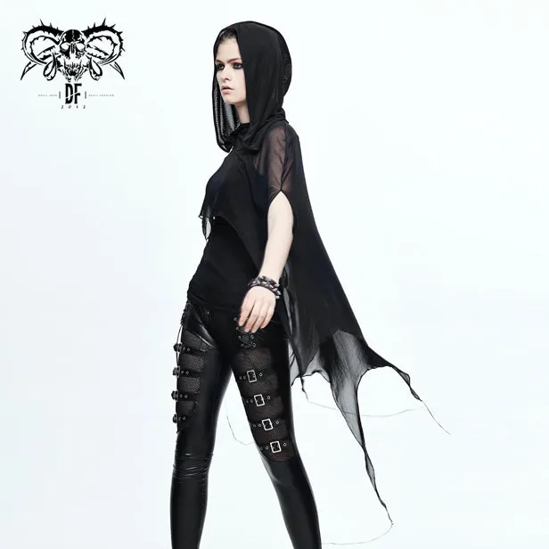 CA008 black women punk hooded mesh bat shawl