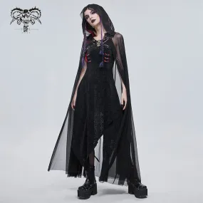 CA030 women hooded transparent long mesh punk cape