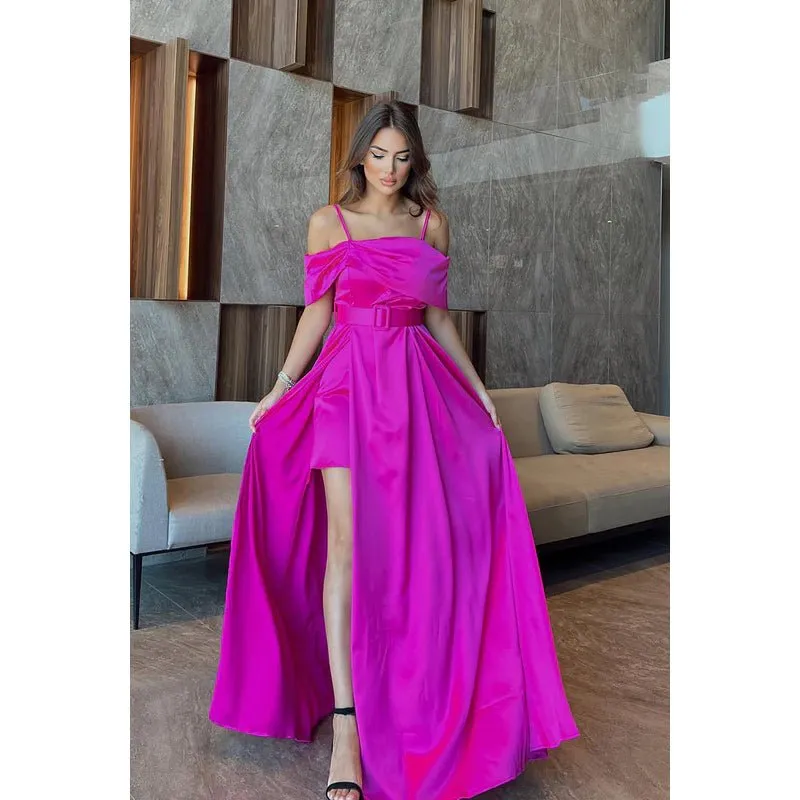 Classic & Timeless Off-Shoudler Straps A-line Side Slit Formal Party Prom Dress