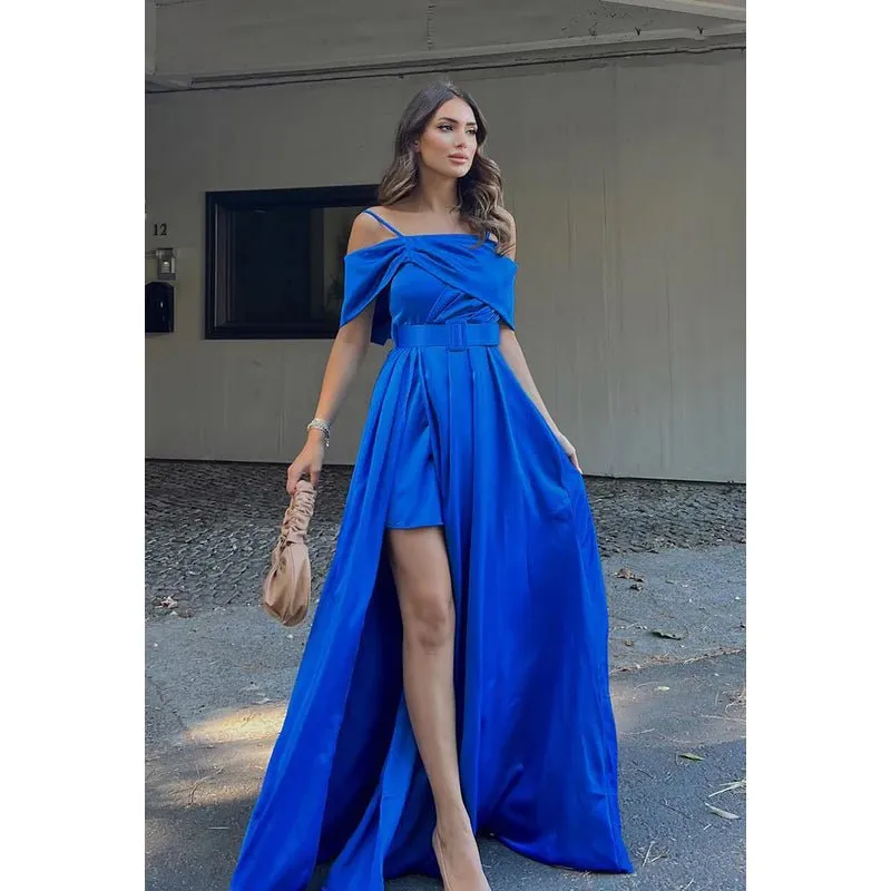 Classic & Timeless Off-Shoudler Straps A-line Side Slit Formal Party Prom Dress