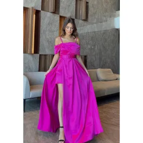 Classic & Timeless Off-Shoudler Straps A-line Side Slit Formal Party Prom Dress