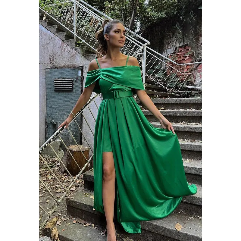 Classic & Timeless Off-Shoudler Straps A-line Side Slit Formal Party Prom Dress