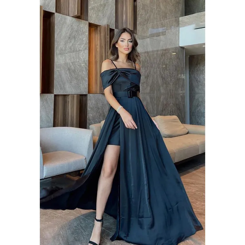 Classic & Timeless Off-Shoudler Straps A-line Side Slit Formal Party Prom Dress