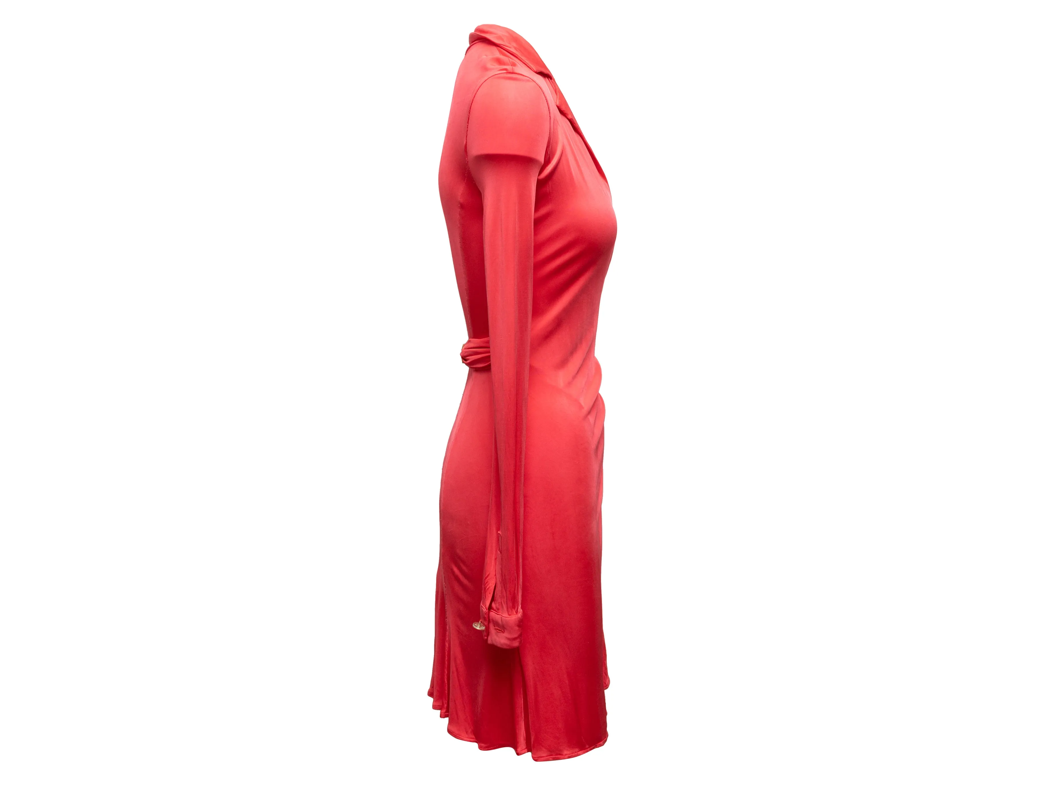 Coral Versace Long Sleeve Wrap Dress Size IT 38