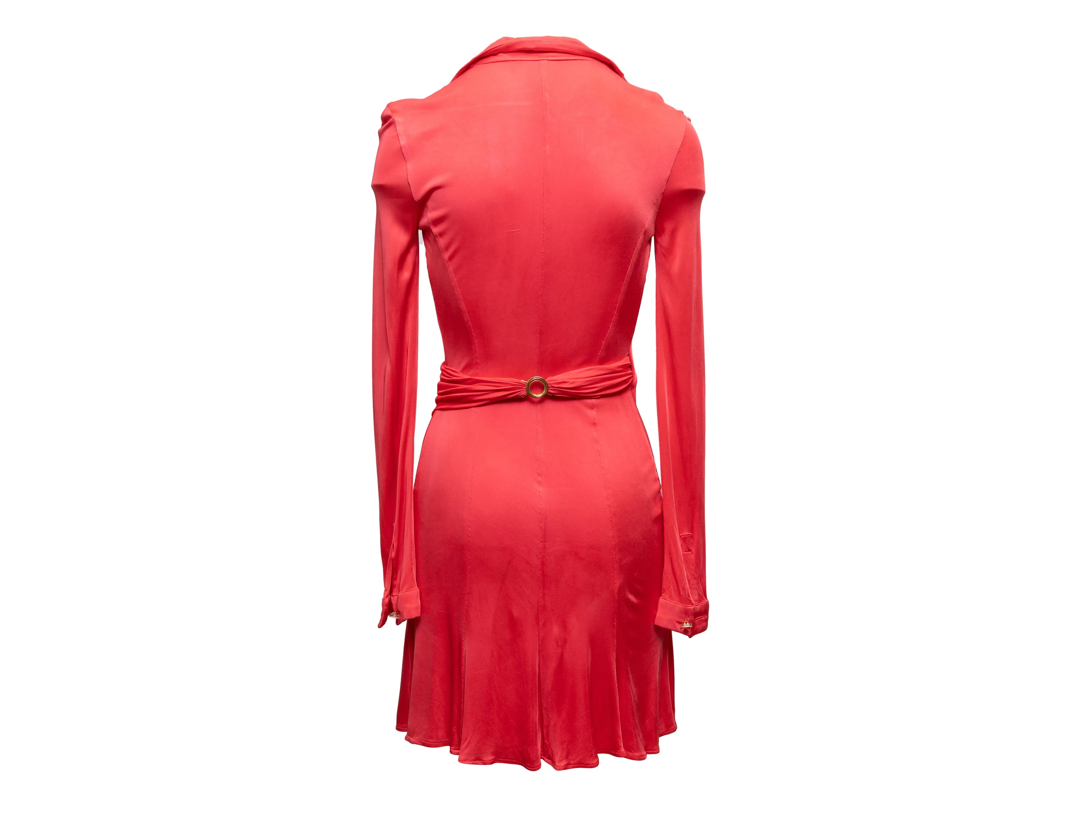 Coral Versace Long Sleeve Wrap Dress Size IT 38