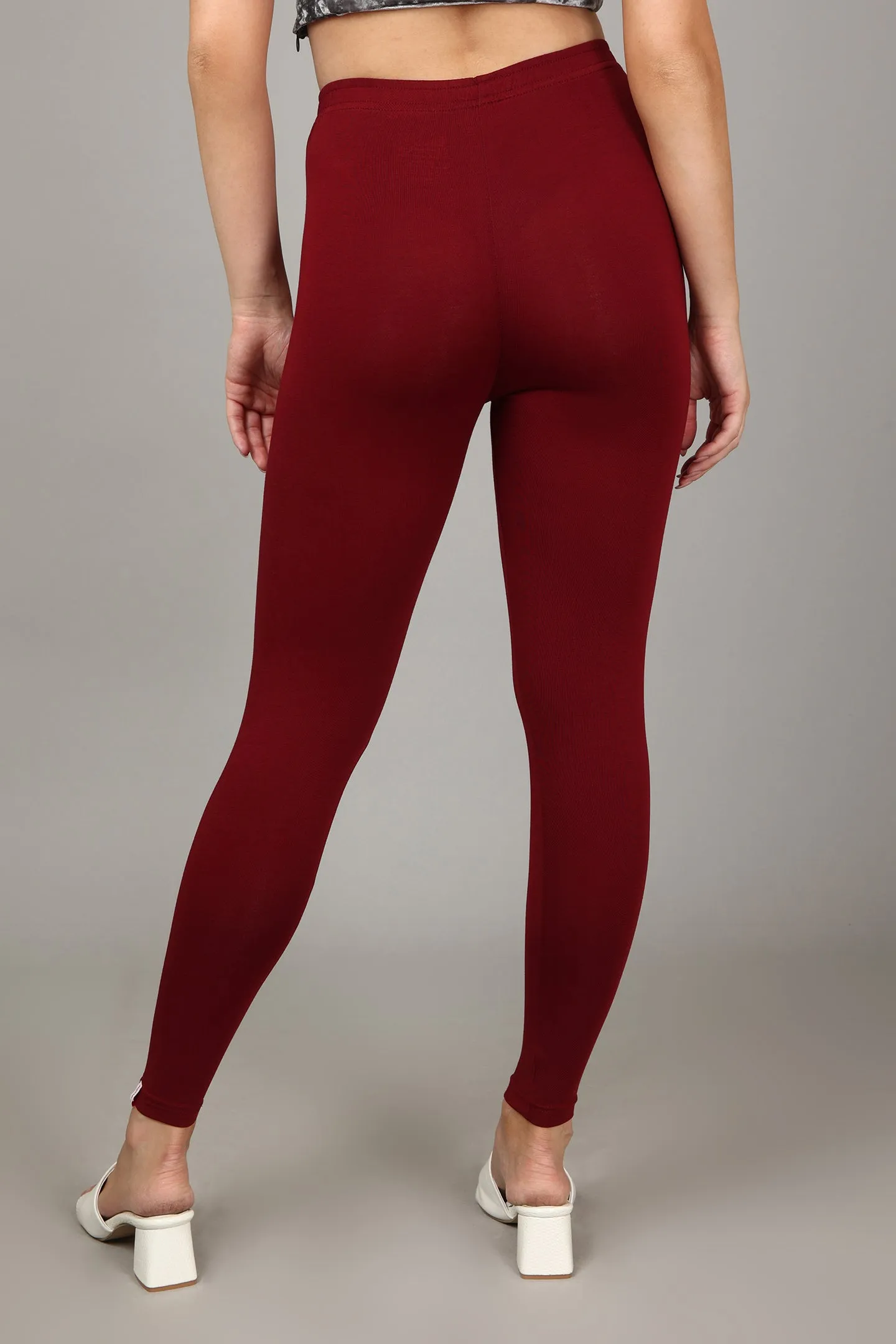 COTTON ANKLE LEGGINGS - MEROON