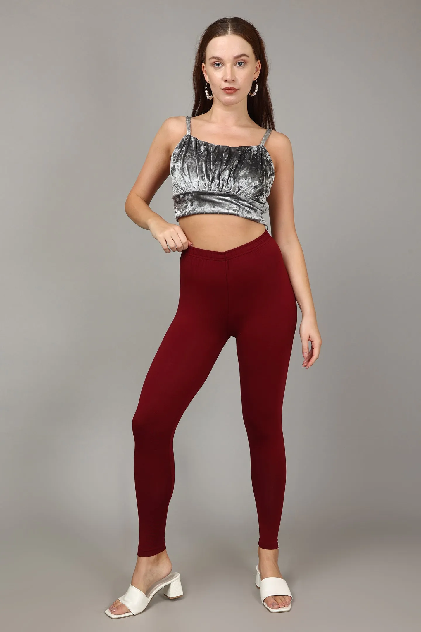 COTTON ANKLE LEGGINGS - MEROON