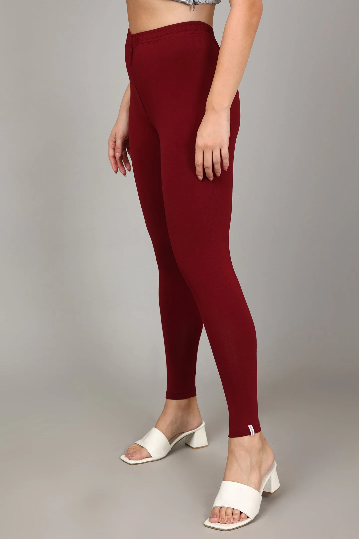 COTTON ANKLE LEGGINGS - MEROON