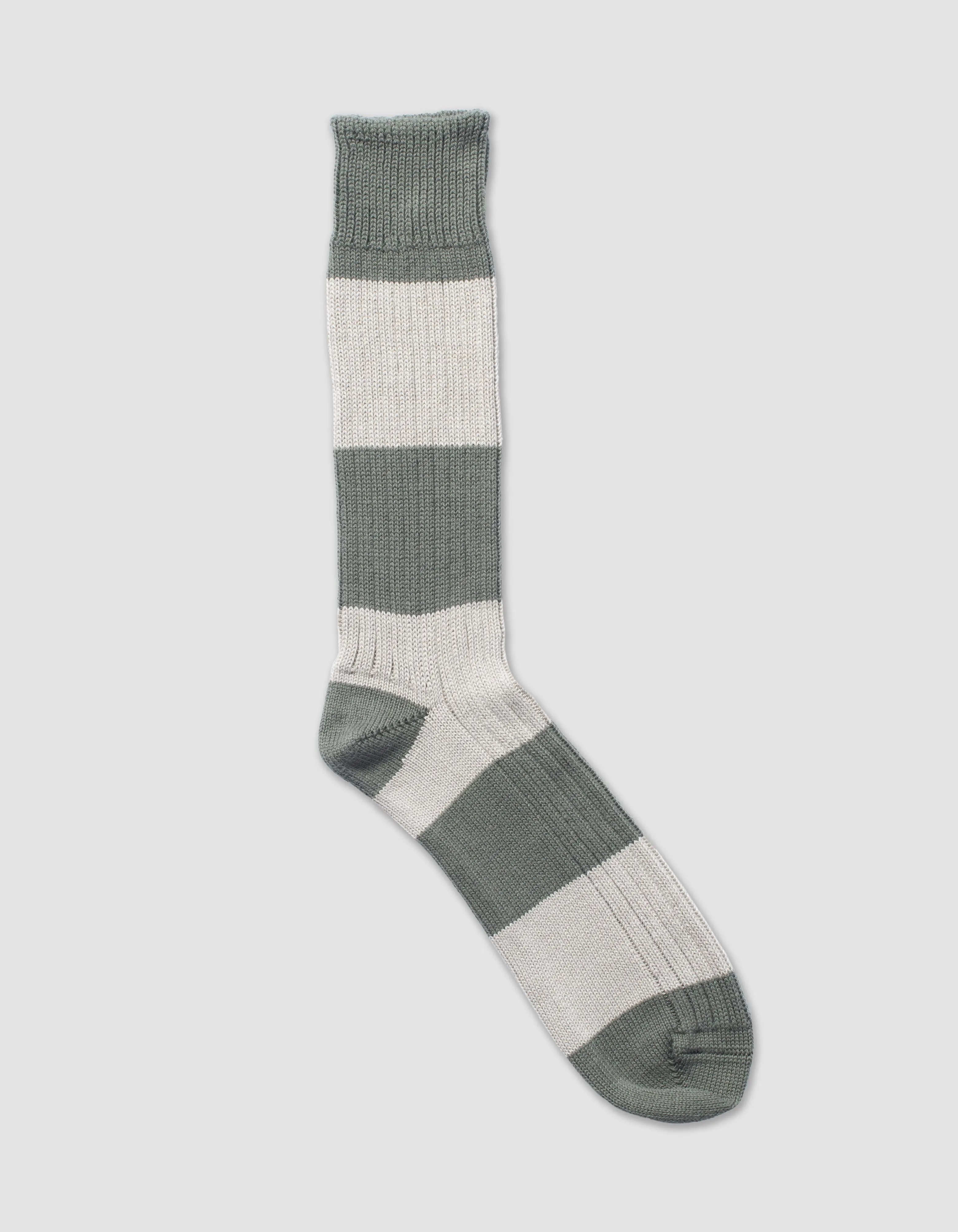 COTTON WIDE STRIPE SOCKS - CREAM/KHAKI