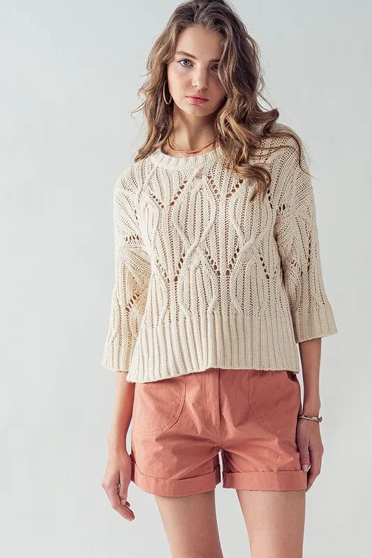 Cream Knit Lightweight Short Sleeve Sweater