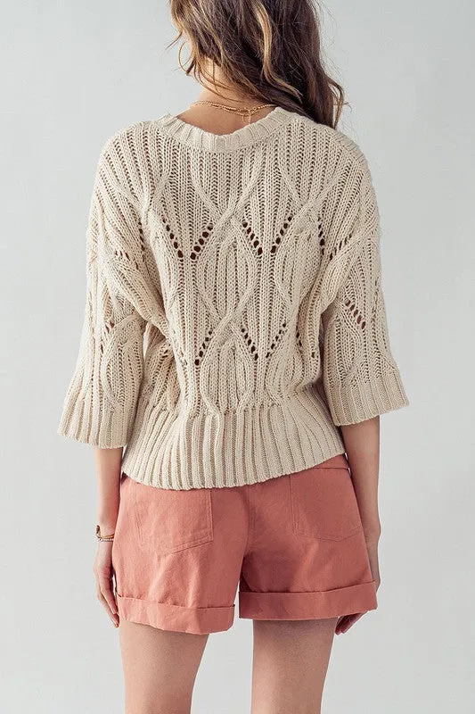 Cream Knit Lightweight Short Sleeve Sweater