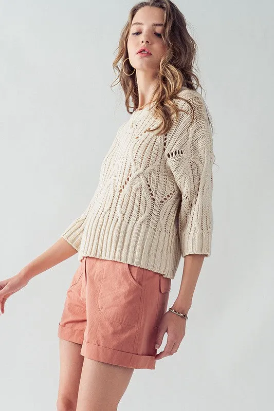 Cream Knit Lightweight Short Sleeve Sweater