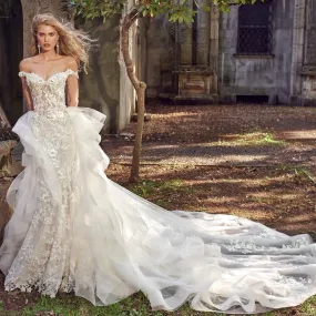 Crystal Lace Flowers Women's Wedding Dresses With Detachable Train