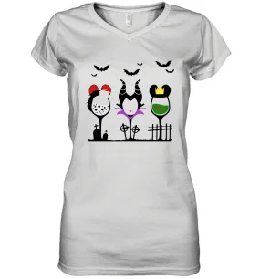 Disney Villains Cruella de Vil Maleficent Evil Queen wine Halloween Shirt Women's Vneck