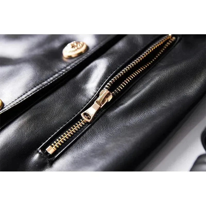 Double-Breasted Leather Women's Trench Overcoat