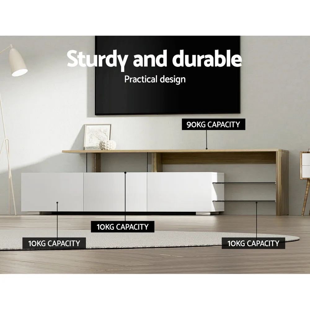 Dual-Tone TV Cabinet w/ Glass Shelves & Drawers - Artiss