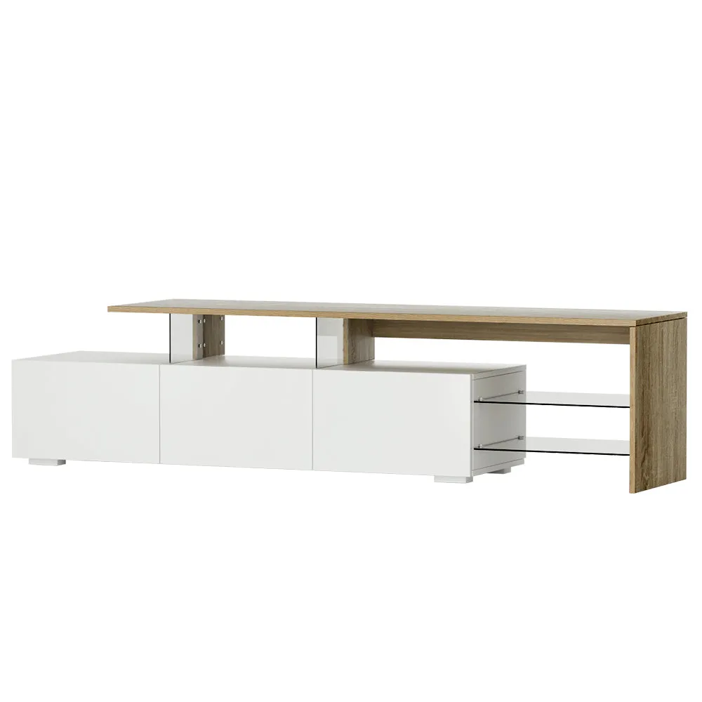 Dual-Tone TV Cabinet w/ Glass Shelves & Drawers - Artiss
