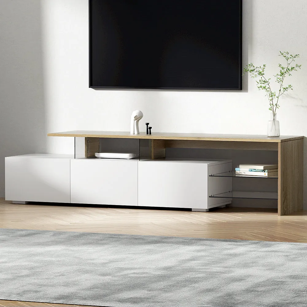 Dual-Tone TV Cabinet w/ Glass Shelves & Drawers - Artiss