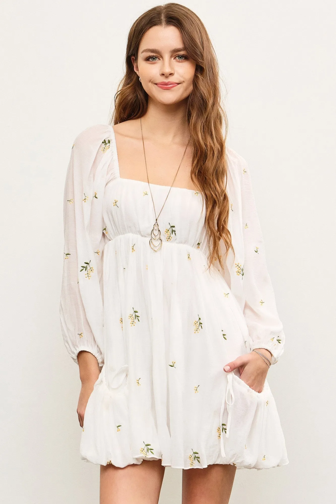EMBROIDERED FLOWER DRESS - OFF WHITE