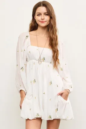 EMBROIDERED FLOWER DRESS - OFF WHITE
