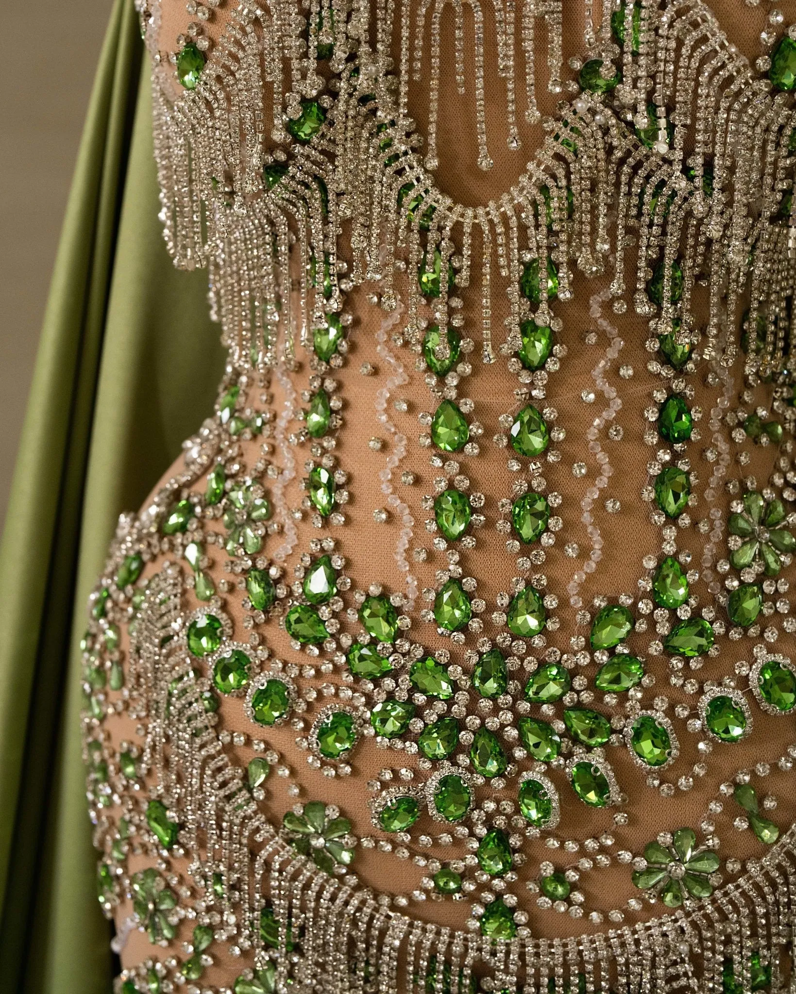 Evangelyne Rhinestone Dress with Green Cape