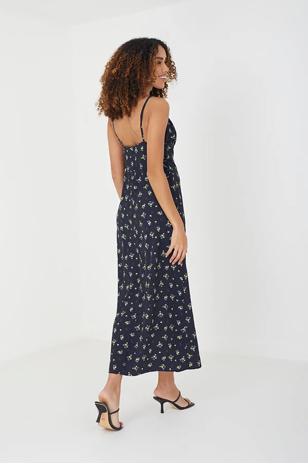 FLORAL MIDI SLIP DRESS WITH SIDE TIE DETAIL