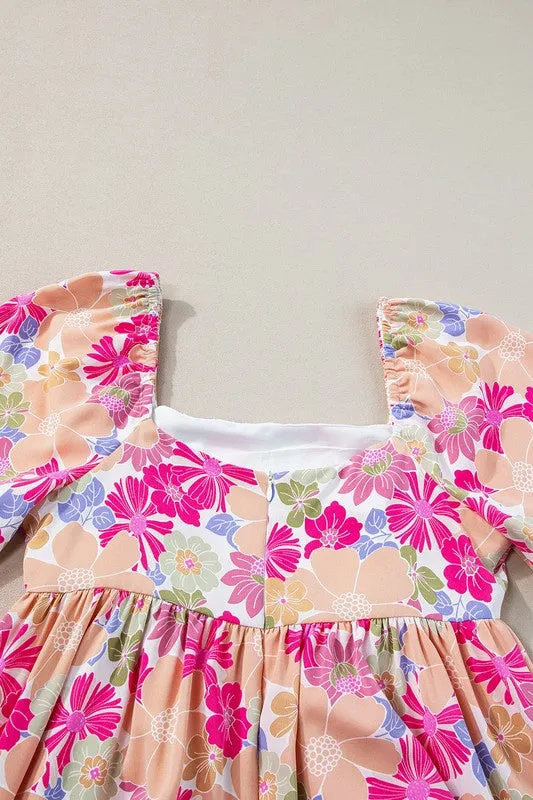 Floral Square Neck Puff Sleeve Babydoll Dress-SHIPS DIRECTLY TO YOU!