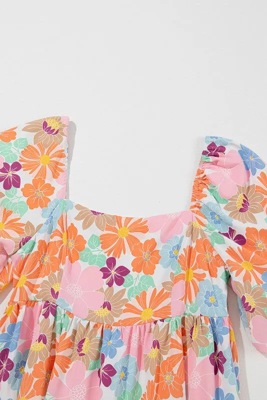 Floral Square Neck Puff Sleeve Babydoll Dress-SHIPS DIRECTLY TO YOU!