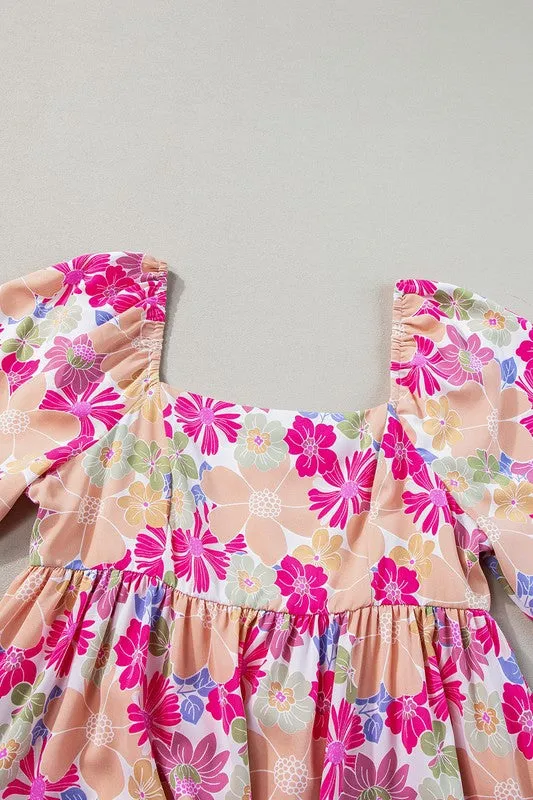 Floral Square Neck Puff Sleeve Babydoll Dress-SHIPS DIRECTLY TO YOU!
