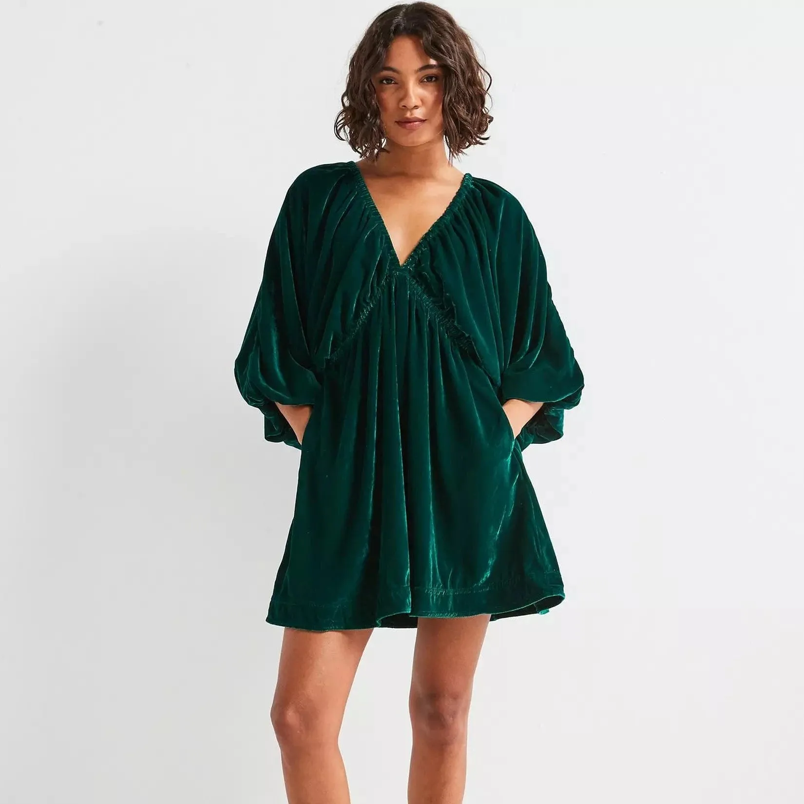 Free People Portia Velvet Mini Dress In Dark Green