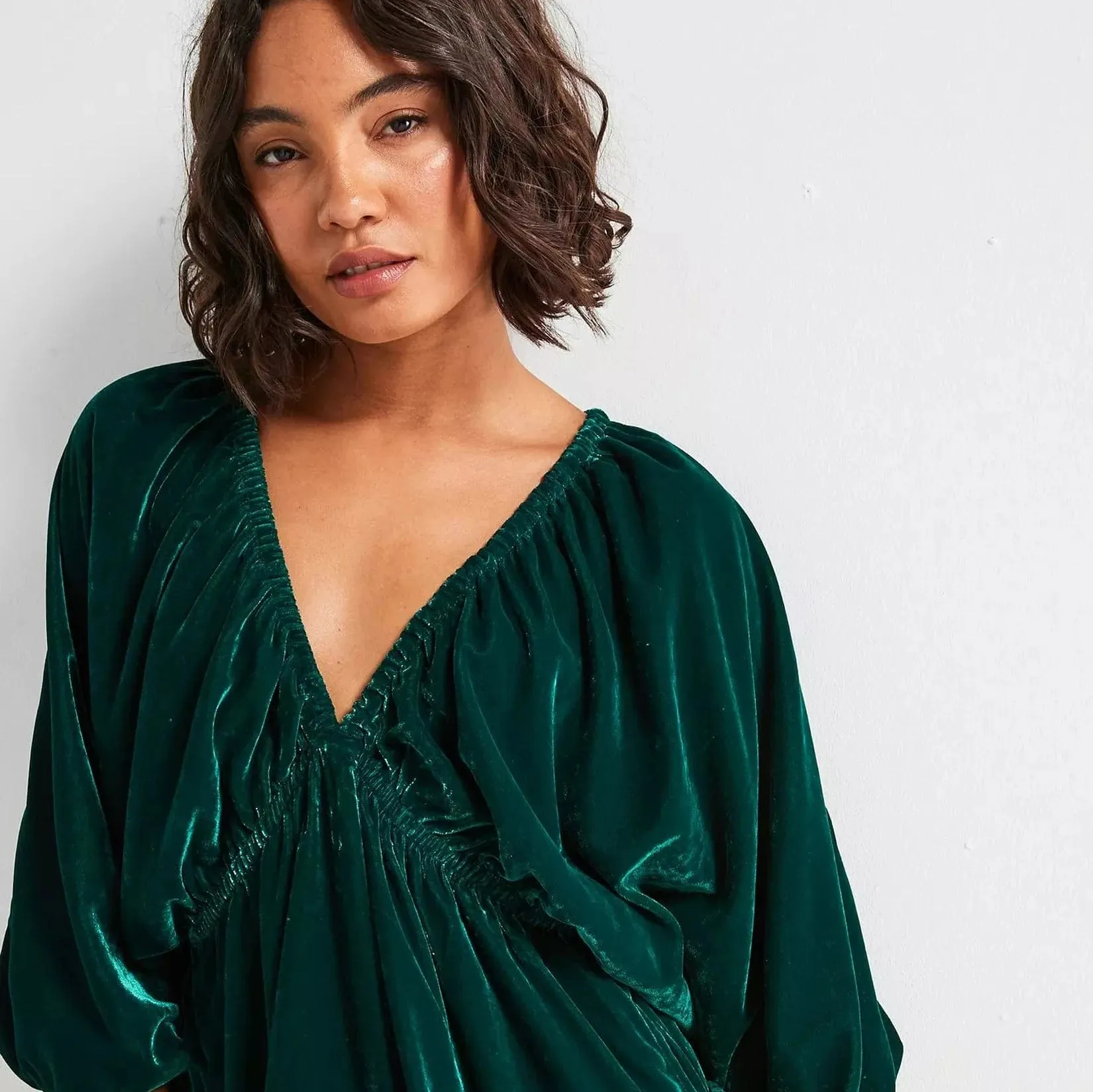 Free People Portia Velvet Mini Dress In Dark Green