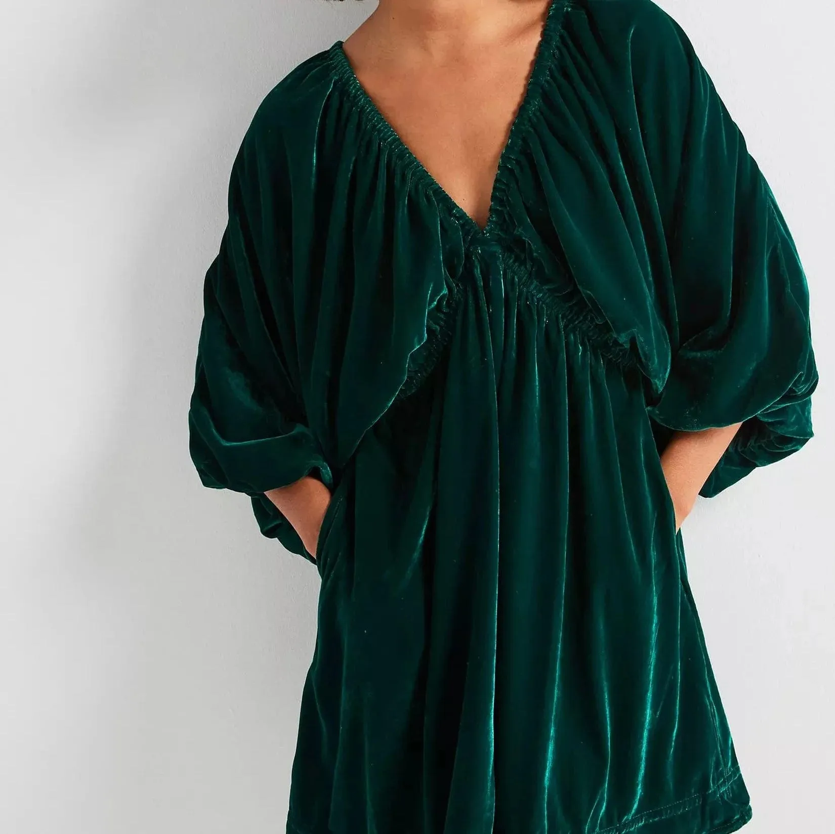 Free People Portia Velvet Mini Dress In Dark Green