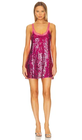 Free People x Intimately FP Disco Fever Mini Slip Dress In Hot Pink Combo in Fuchsia