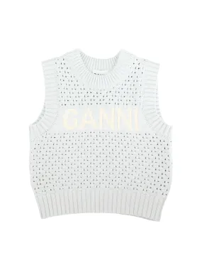 Ganni Textured Cotton Pointelle Vest in Illusion Blue