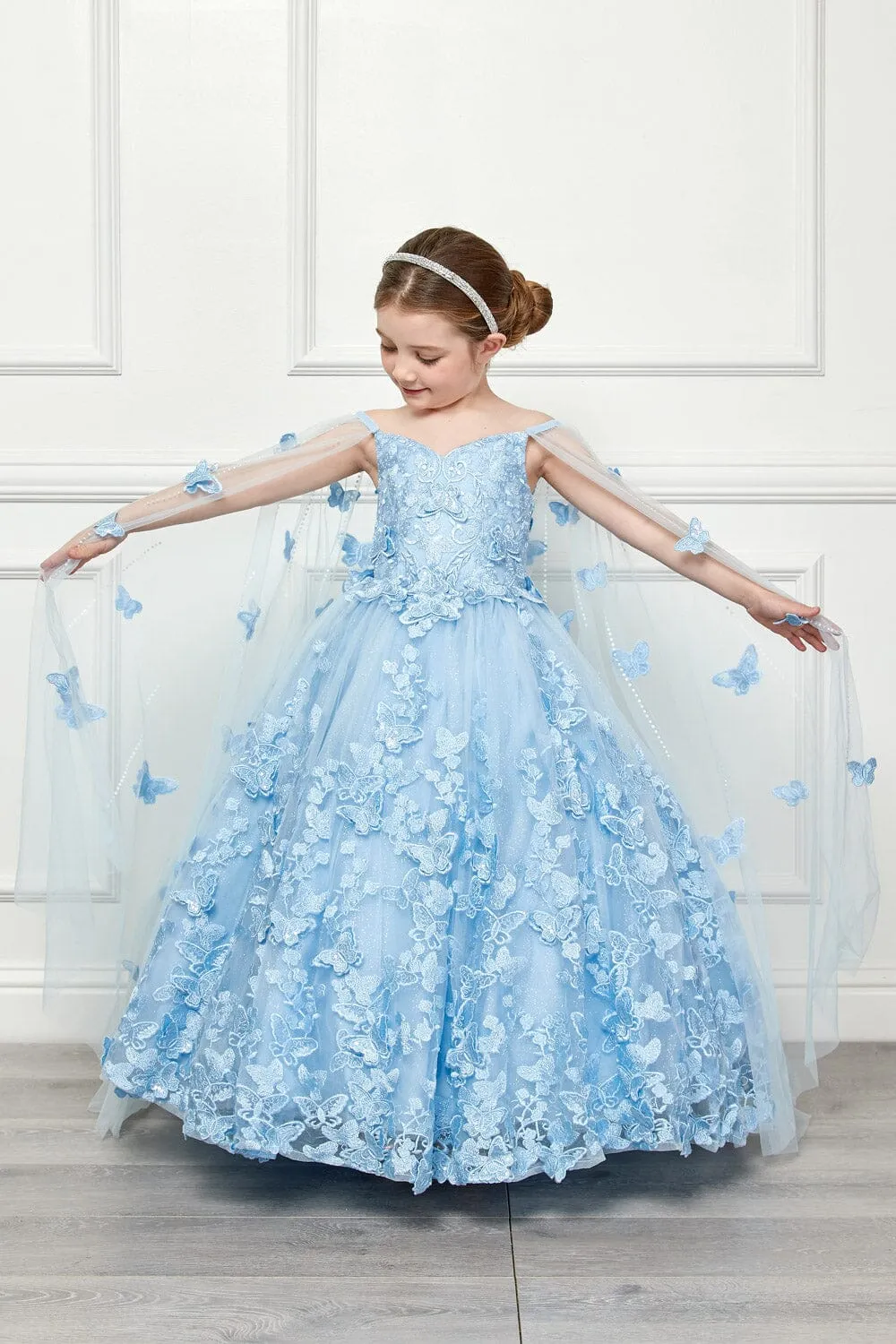 Girls 3D Butterfly Cape Ball Gown by Petite Adele PK1001