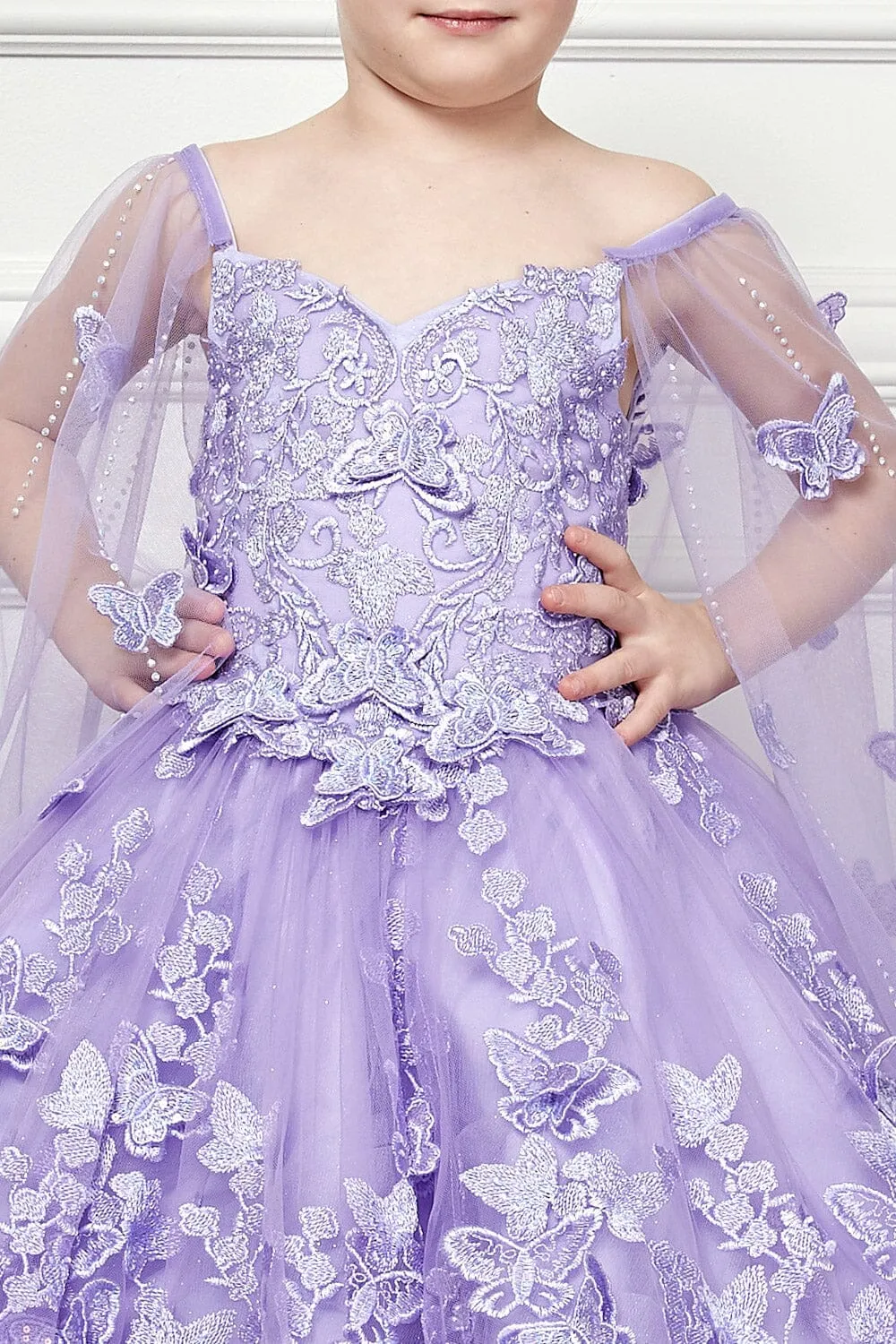 Girls 3D Butterfly Cape Ball Gown by Petite Adele PK1001