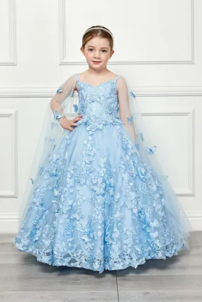Girls 3D Butterfly Cape Ball Gown by Petite Adele PK1001