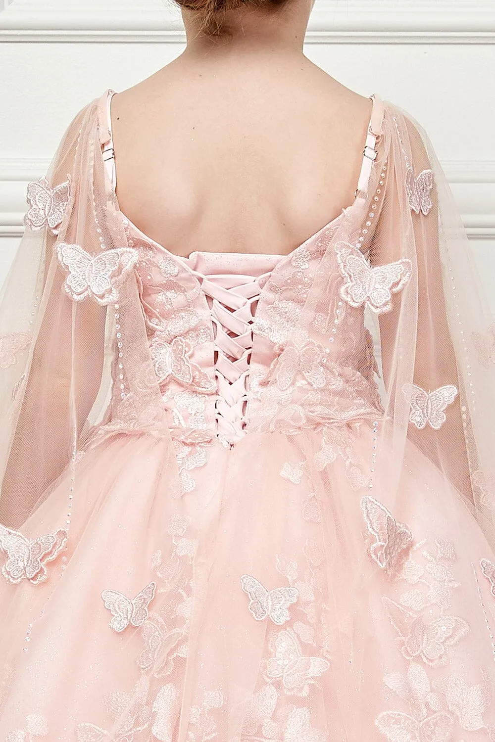 Girls 3D Butterfly Cape Ball Gown by Petite Adele PK1001