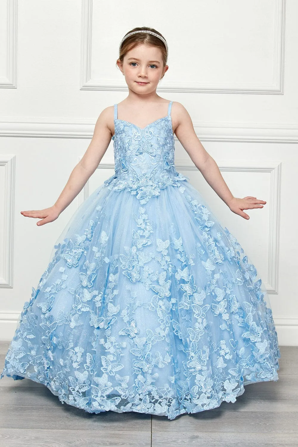 Girls 3D Butterfly Cape Ball Gown by Petite Adele PK1001