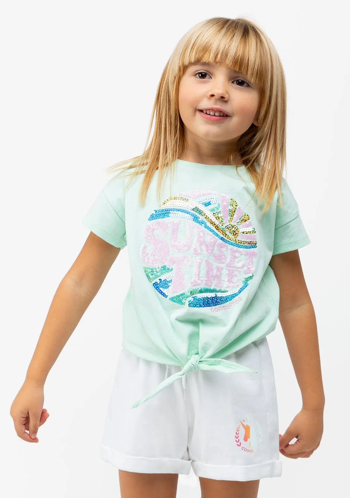 Girl's Mint Sunset Knotted T-shirt