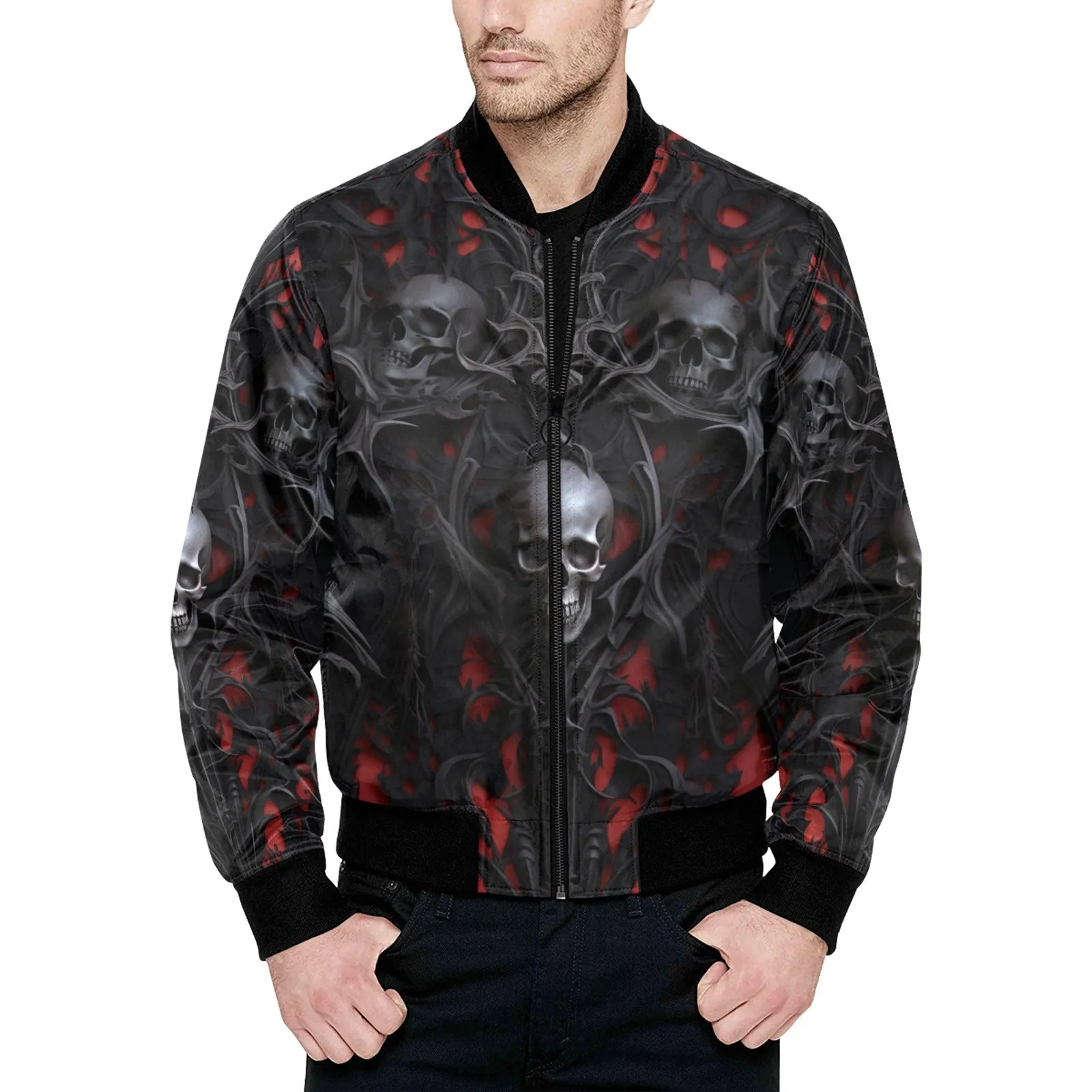 Gothic Skull Pattern Bomber Jacket
