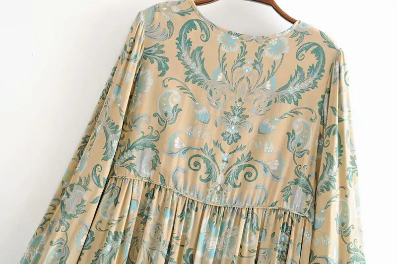 Gown Dress, Boho Maxi Dress, Loose Dress, Green and Copper Anna Vintage Rose