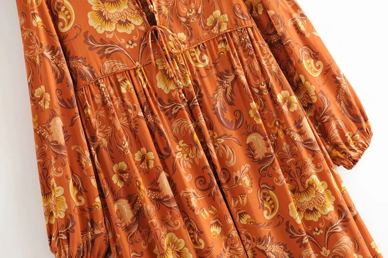 Gown Dress, Boho Maxi Dress, Loose Dress, Green and Copper Anna Vintage Rose