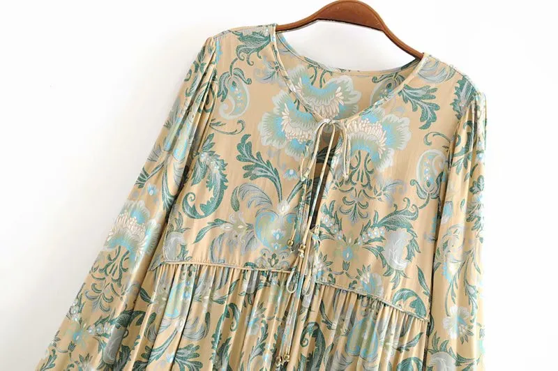 Gown Dress, Boho Maxi Dress, Loose Dress, Green and Copper Anna Vintage Rose