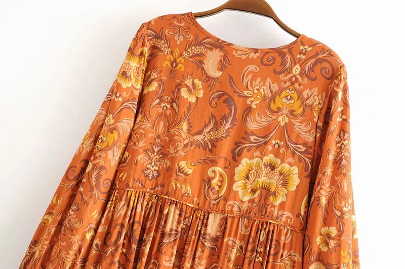 Gown Dress, Boho Maxi Dress, Loose Dress, Green and Copper Anna Vintage Rose