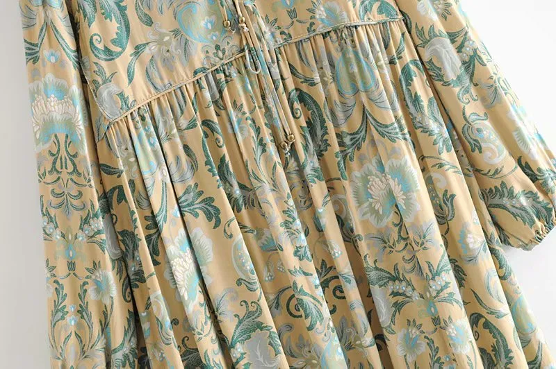 Gown Dress, Boho Maxi Dress, Loose Dress, Green and Copper Anna Vintage Rose
