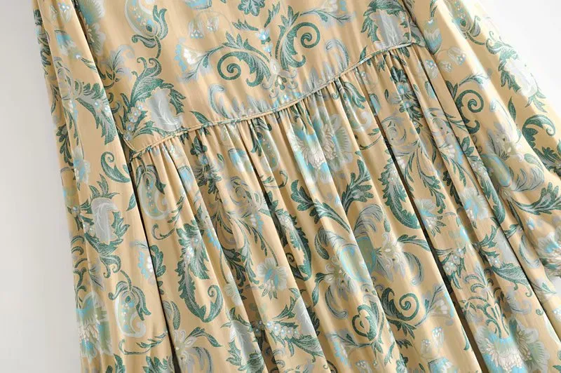 Gown Dress, Boho Maxi Dress, Loose Dress, Green and Copper Anna Vintage Rose