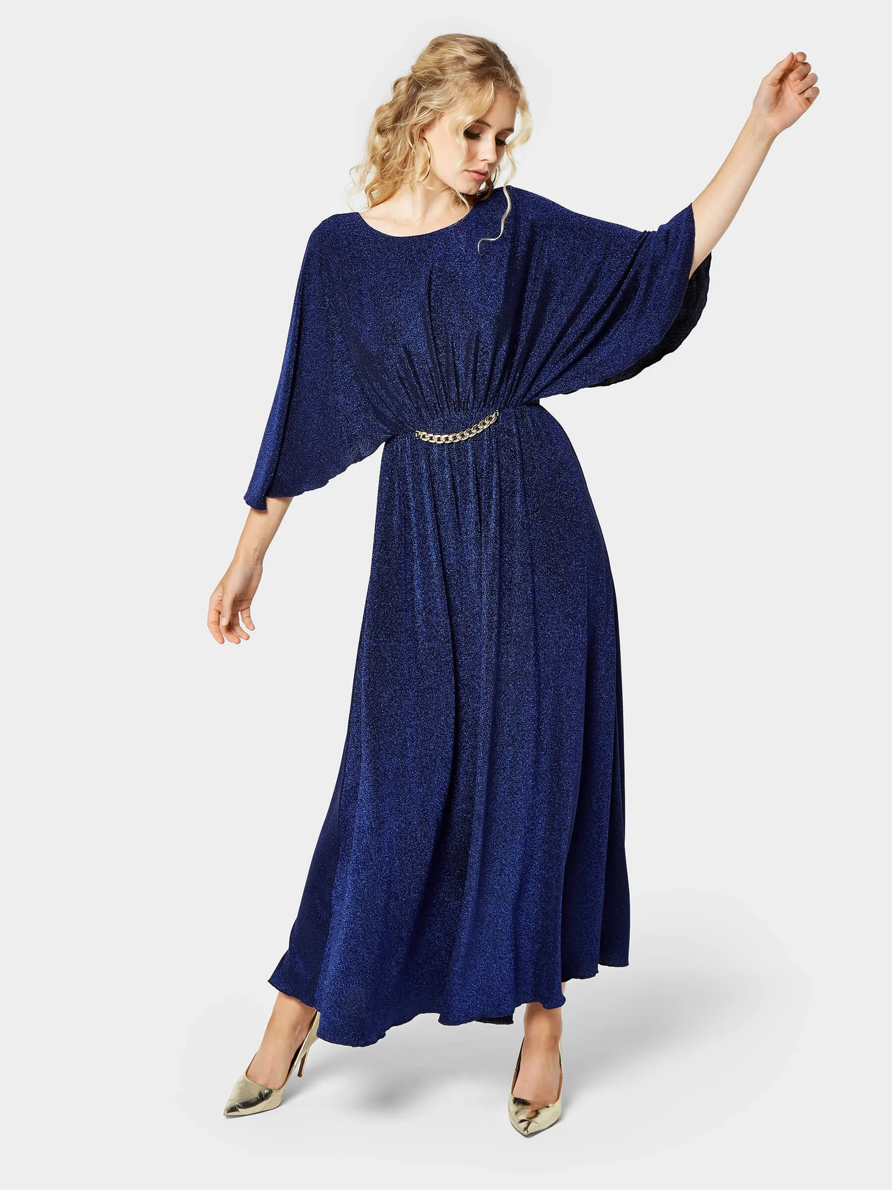GWD Brielle Metallic Jersey Blue Maxi Dress